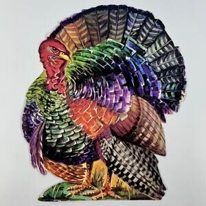 Vintage Die Cut Thanksgiving Decoration Double Sided 11x13” Turkey - Lot Of 2